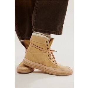 Free People NEW Menorca Lace‎ Up Boots Size 6 Tan Canvas Espadrille Comfort